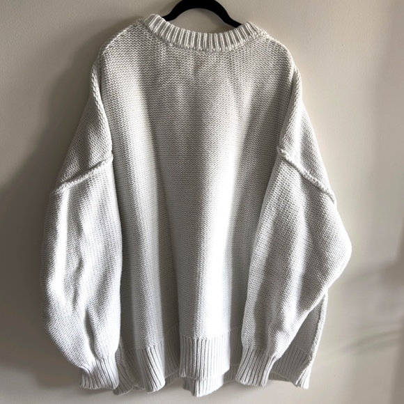 Free People Alli V Neck Sweater Optic White Women’s XL Oversized Chunky Knit - Picture 6 of 12